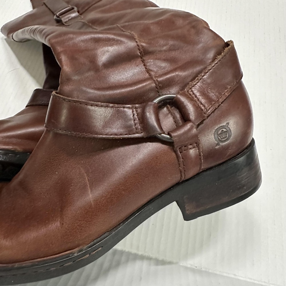 Born Riding Boots Womens 7.5 Brown Leather Knee High Zip Strap Block Heel W62417 - Picture 9 of 11